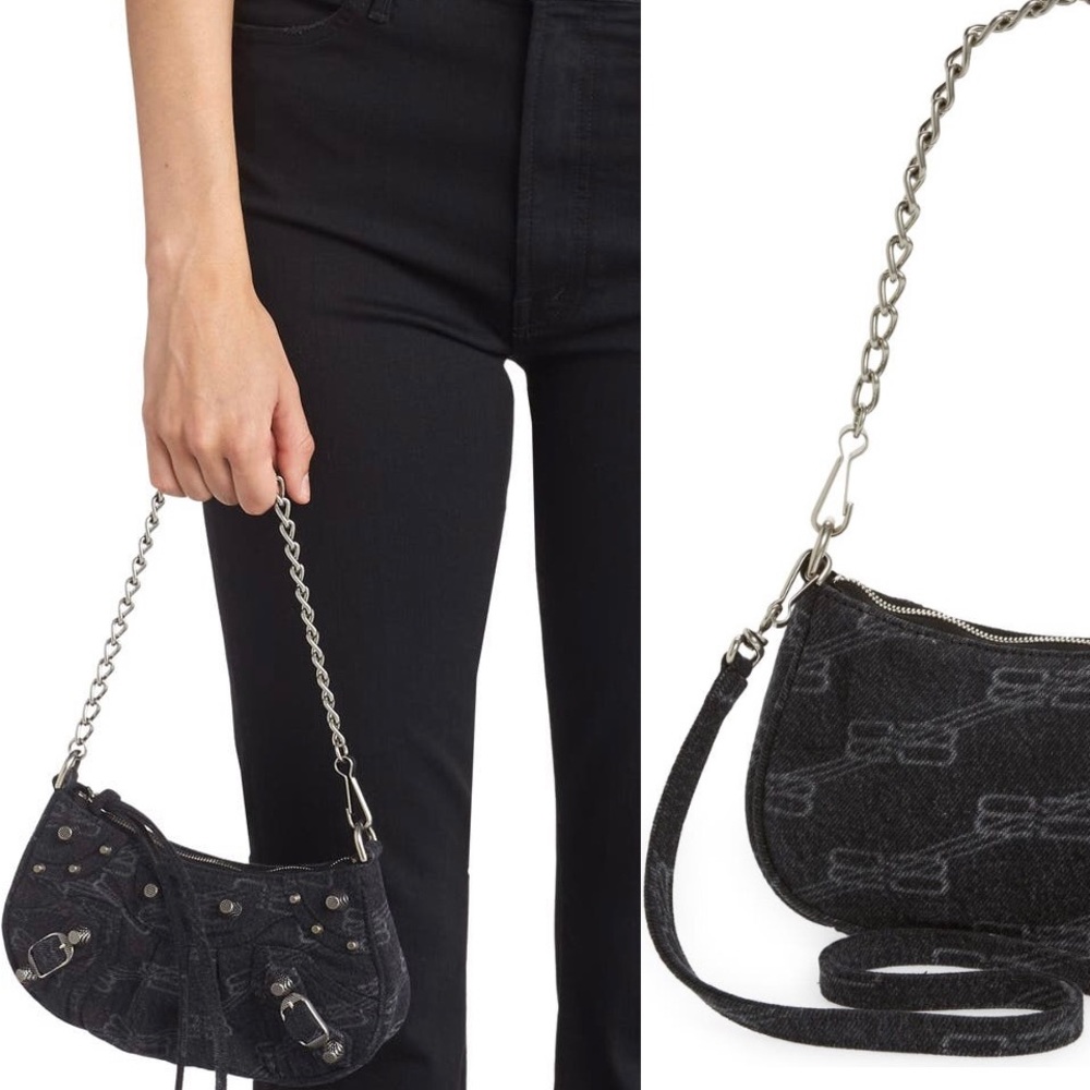BALENCIAGA LE CAGOLE DENIM MINI BAG W/ CHAIN & STRAP - Picture 6 of 14
